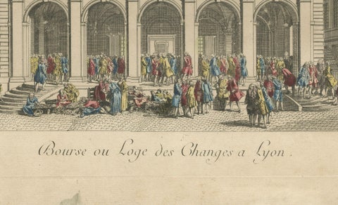 The Exchange Hall in Lyon, 18th Century Hand-Colored Engraving by Daumont, close-up 4