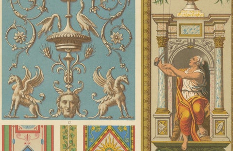 Renaissance Ornament Panel with Mythological Figures & Scrollwork, ca. 1869, close-up 6