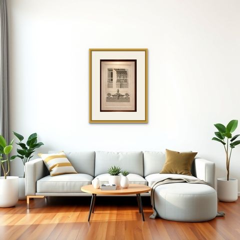 Antique Louvre Architectural Ornament Engraving, French Neoclassical, 1803, shown framed in a room, true to size