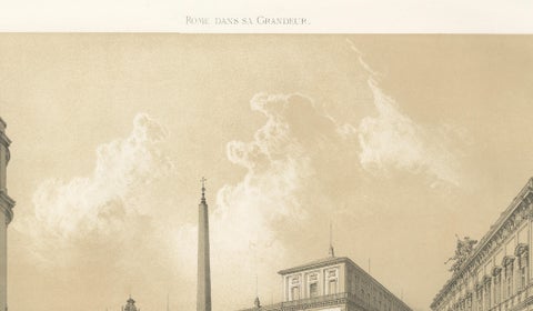 Piazza del Quirinale, Rome, Antique Architectural Square Print, 1869, close-up 6