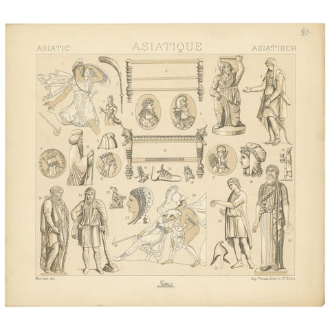 Pl. 30 Antique Print of Asiatic Decorative Objects by Racinet, 'circa 1880'