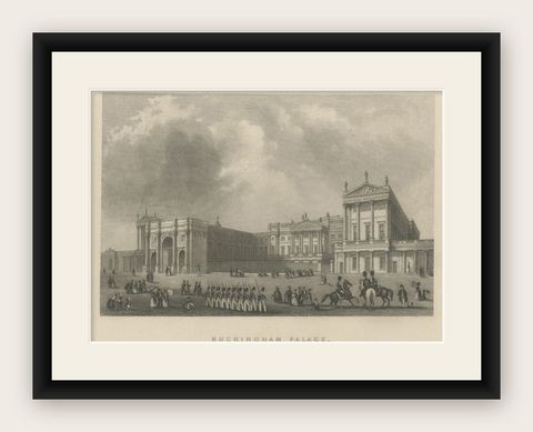 Antique Steel Engraving of Buckingham Palace in London, United Kingdom, ca.1840, shown framed