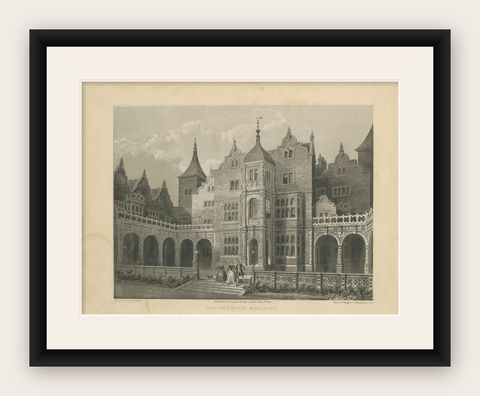 Antique Print of the Holland House in Middlesex by Hall, 1846, shown framed