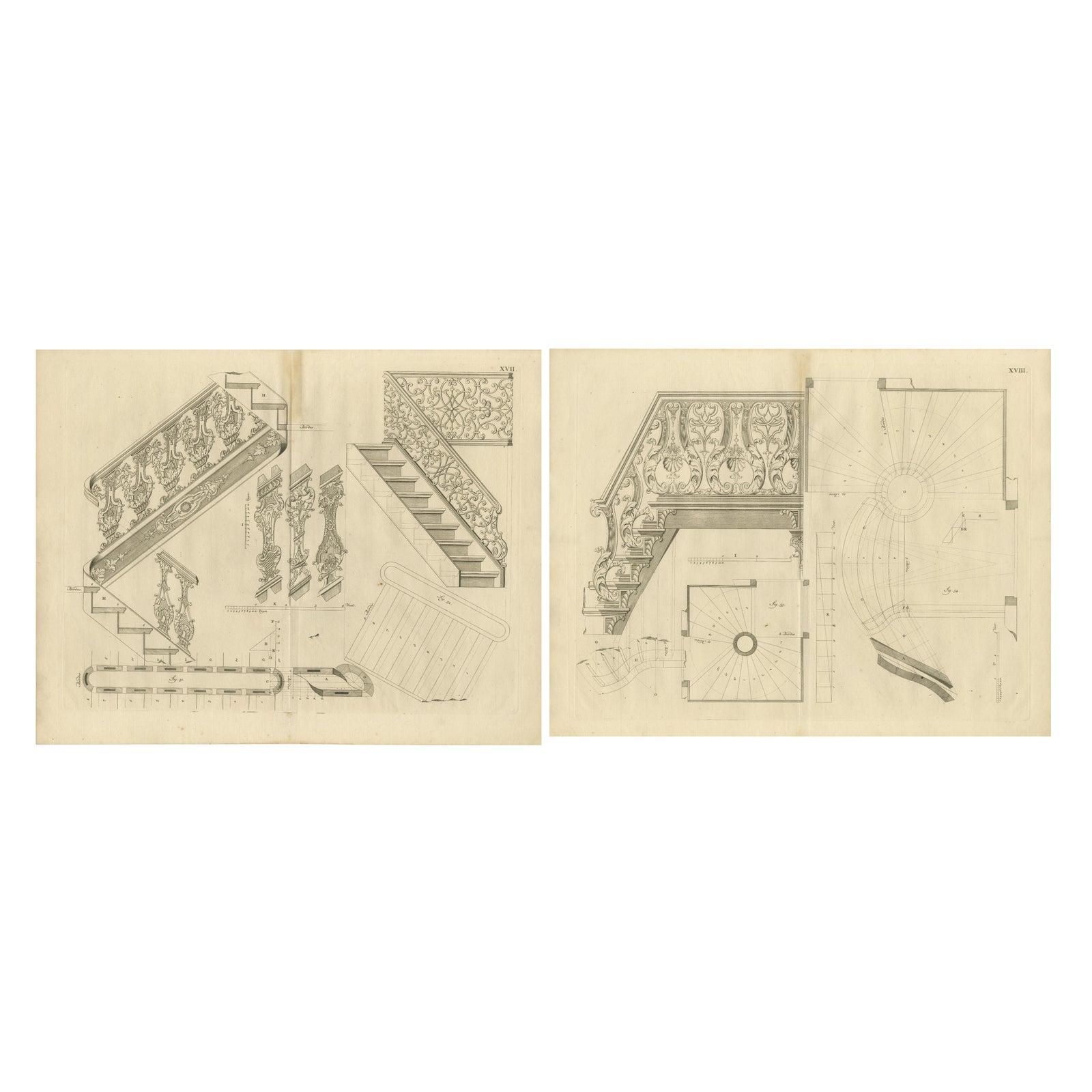 Ornate Baroque Stairs: Van der Horst's Design Mastery in Engravings, 1739