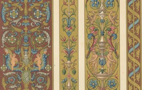 Renaissance Scrollwork with Cherubs & Grotesques, Classical Ornament, 1869, close-up 5