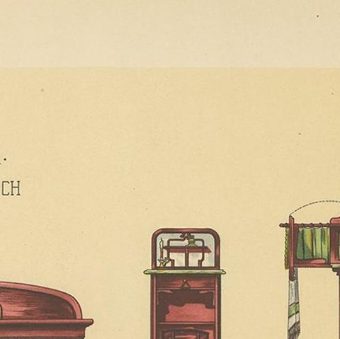 Pl. 50 Antique Print of Bedroom Furniture by Kramer 'circa 1910', close-up 1