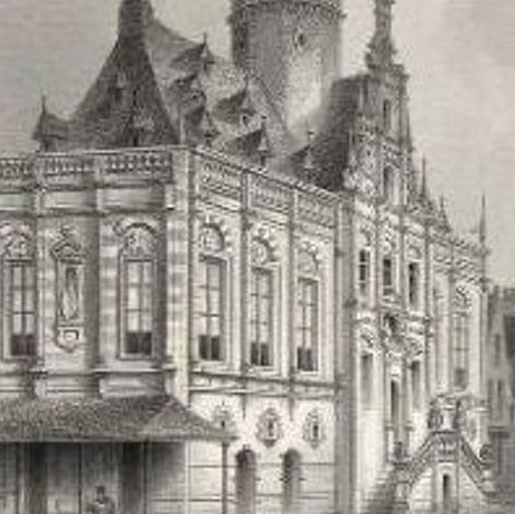 Antique Print of the City Hall of Bolsward, Friesland, The Netherlands, c.1860, close-up 1