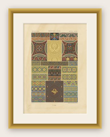 Middle Ages Decorative Motifs, Gothic Tile and Border Designs, c.1869, shown framed