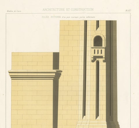 Antique Architecture Print of the Construction of a Bridge by Delarue, ca.1880, view 3