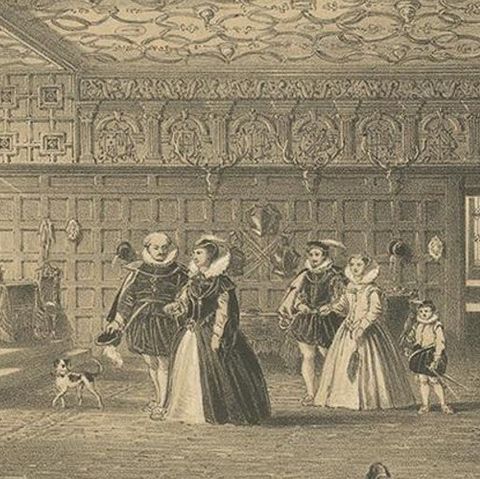 Antique Print of the Hall of Levens Hall by Nash, circa 1870, close-up 1