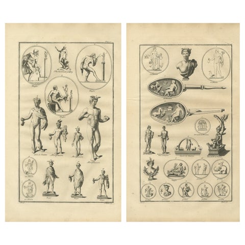 Pair of Roman Classical Sculpture Engravings, Montfaucon Antiquity, c.1721