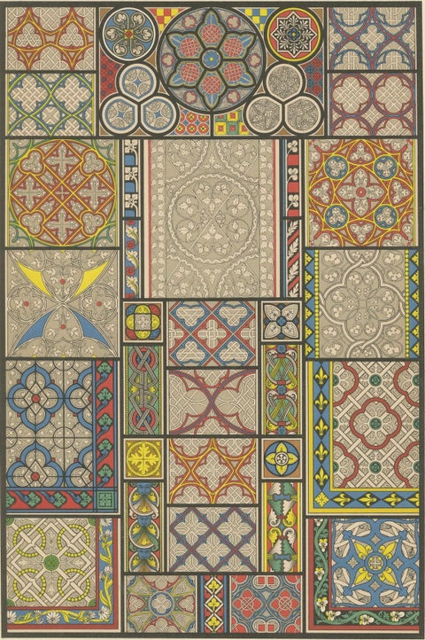 Medieval Floor Tile Patterns, Middle Ages Decorative Motifs, Plate XLV, c.1869, close-up 4