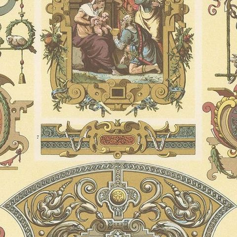 Antique Print of 16th Century Frames and Ornaments by Racinet circa 1890, close-up 1