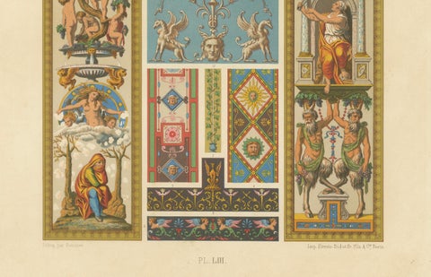 Renaissance Ornament Panel with Mythological Figures & Scrollwork, ca. 1869, close-up 1