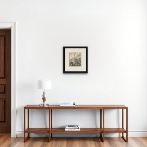 Lithograph of the Peace Column in Berlin (Belle-Alliance-Platz), ca. 1860, shown framed on a wall, true to size