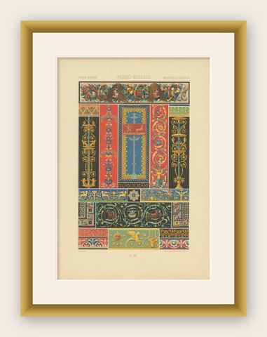 Pl. 9 Antique Print of Greek-Roman Ornaments by Racinet, circa 1890, shown framed