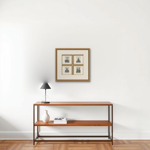 Antique Paris Monuments Set of 4, Pantheon Invalides Bastille Sulpice, c.1855, shown framed on a wall, true to size