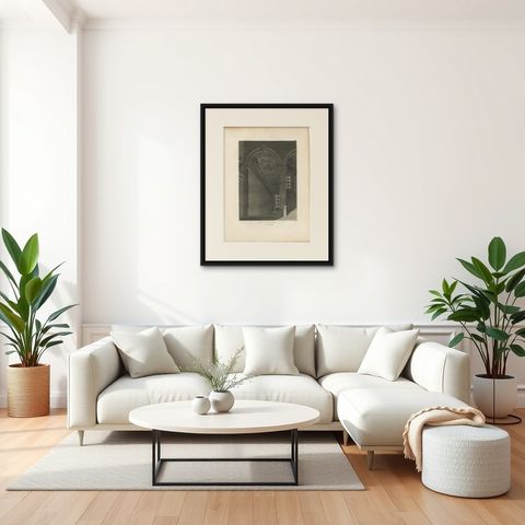 Antique Institut de France Grand Staircase Interior Print, Baltard 1803, shown framed in a room, true to size