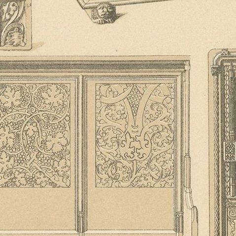 Pl 35 Antique Print of European 15th-16th Century Furniture by Racinet, close-up 2