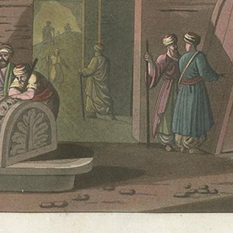 Antique Print of the Tombs of the Kings of Judah by Ferrario '1831', close-up 1