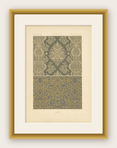Pl. 85 Antique Print of XVIIth Century Ornaments by Racinet, circa 1890, shown framed