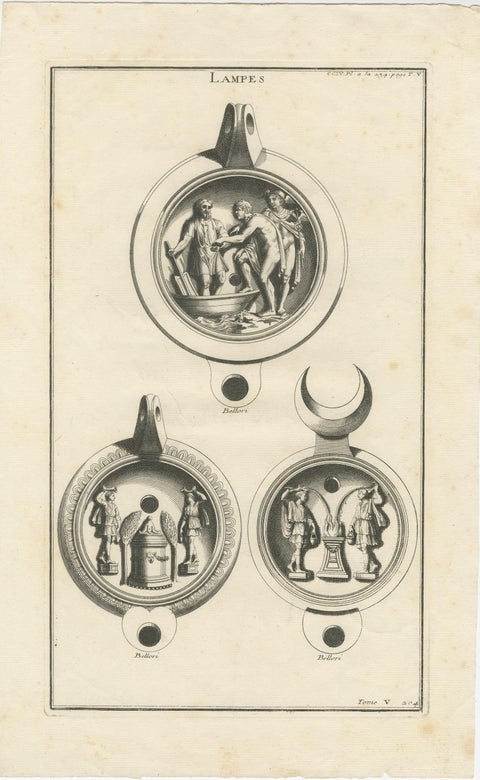 Ancient Lamps in Art: Montfaucon's 18th-Century Engravings, circa 1722, view 3