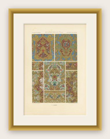 Pl. 84 Antique Print of XVIIth and XVIIIth Century Ornaments by Racinet, shown framed
