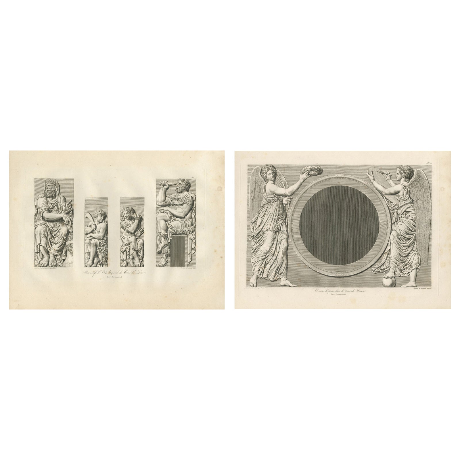 Antique Louvre Architectural Relief Engravings, French Neoclassical Plates 1803