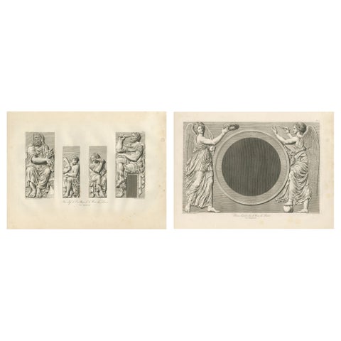 Antique Louvre Architectural Relief Engravings, French Neoclassical Plates 1803