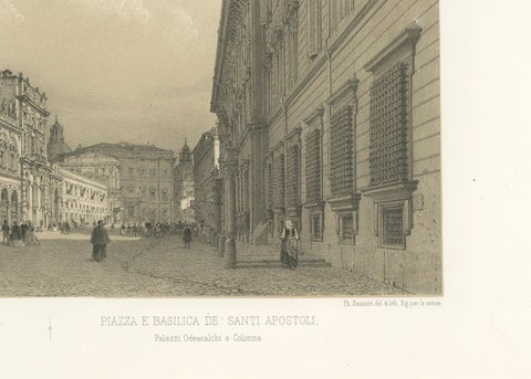 Rome Piazza Santi Apostoli, Grand Architectural View, Benoist 1869, close-up 5