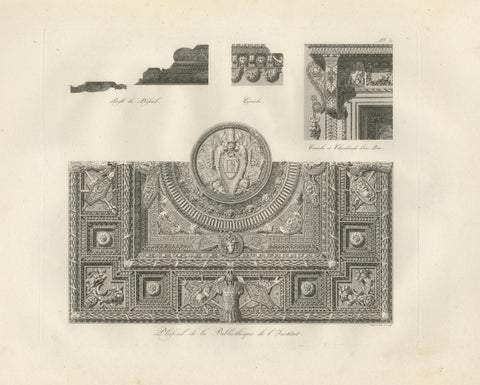 Two Antique Louvre Architectural Study Prints, Institut Details, Baltard 1803, close-up 6