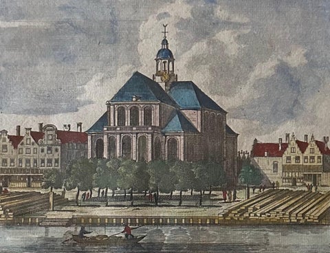 Framed Antique Print of the Temple Orientale Oosterkerk in Amsterdam, 1710, close-up 2