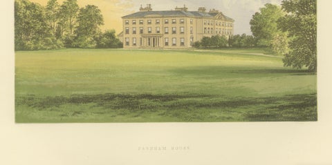 Farnham House Estate View, Georgian Manor Landscape Engraving, c1850, close-up 3
