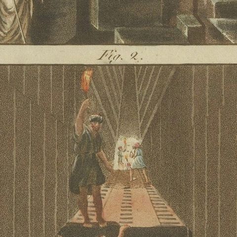 1805 Hand-Colored Engraving of Ancient Pyramid Construction from Bertuch’s Work, close-up 5