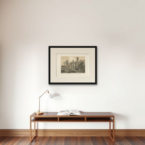 Basilica of Santa Croce in Gerusalemme, Rome, Benoist 1869 Lithograph, shown framed on a wall, true to size