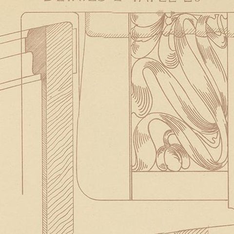 Pl. 36 Antique Print of Furniture Details by Kramer, circa 1910, close-up 1