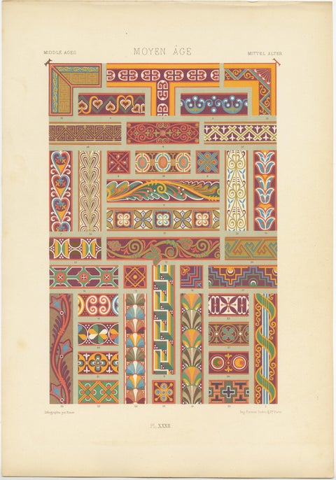 Pl. 32 Antique Print of Middle Ages Ornaments by Racinet (c.1890), view 3
