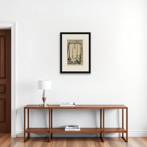Antique Print of the Vatican Obelisk, C.1705, shown framed on a wall, true to size