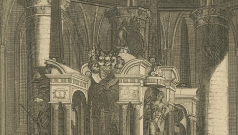 Tomb of William the Silent, Nieuwe Kerk Delft, Dutch Engraving, circa 1750, close-up 3
