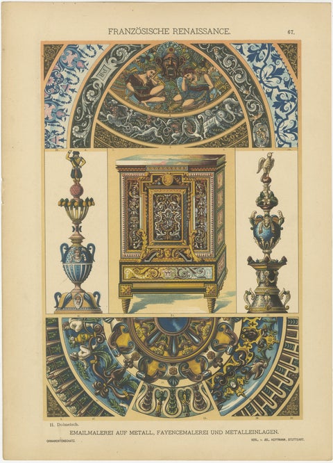 Grid of French Renaissance Artistic Designs, Published in 1887, view 2