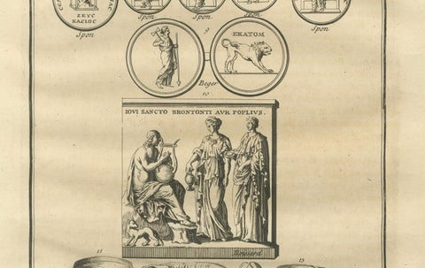 Jupiter Cults and Roman Coins, Composite Classical Engraving, Montfaucon 1721, close-up 2
