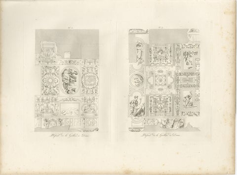 Antique Decorative Ceiling Designs, Fontainebleau Gallery, Baltard, 1803, Pair, view 3
