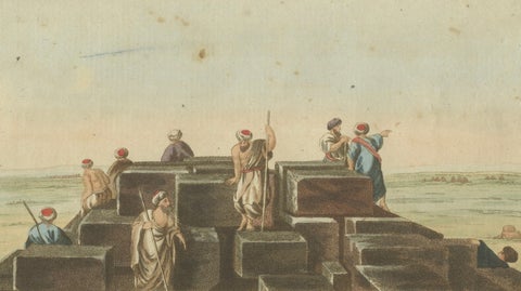 1805 Hand-Colored Engraving of Ancient Pyramid Construction from Bertuch’s Work, close-up 3