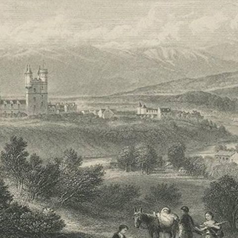 Antique Print of Balmoral Castle in Royal Deeside, Aberdeenshire, circa 1875, close-up 2
