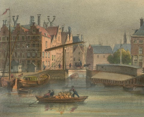 Antique View of Amsterdam’s Haringpakkerij and Nieuwe Stadsherberg Bridge, c1850, close-up 3
