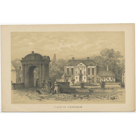Antique Print of Huis Diepenheim Castle Near Deventer in Holland, 1875, view 2