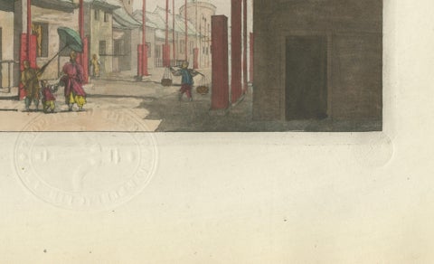 Street in Nanjing (Nanking), China, Architectural View with Banners, 1815, close-up 4