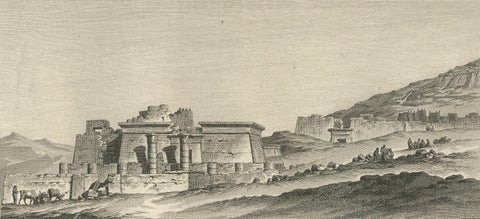 Temple Ruins at Thebes with Architectural Plan, Egypt, Antique Engraving, c.1802, close-up 3