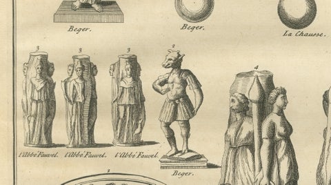 Antique Roman Goddess Statues and Reliefs, Montfaucon Classical Engraving 1721, close-up 3