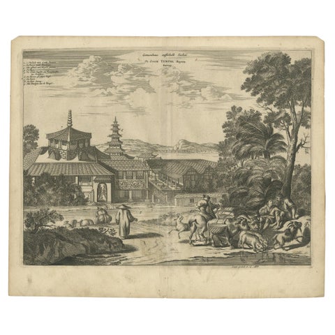 Antique Print of the Great Temple in Osaka, Japan, view 2